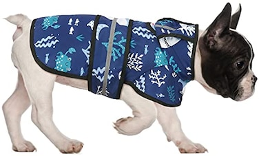 HDE Dog Raincoat Jacket Reflective Adjustable Hooded Pet Poncho Rain Coat with Leash Hole for Small to XLarge Dogs Sharks M