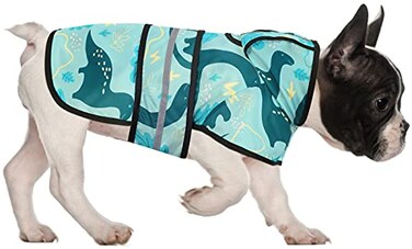 HDE Dog Raincoat Jacket Reflective Adjustable Hooded Pet Poncho Rain Coat with Leash Hole for Small to XLarge Dogs Dinosaurs M