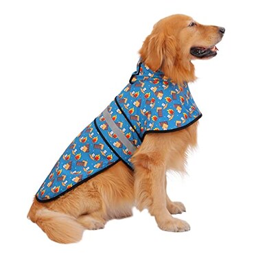 HDE Dog Raincoat Jacket Reflective Adjustable Hooded Pet Poncho Rain Coat with Leash Hole for Small to XLarge Dogs Happy Camper L