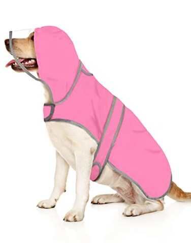 HDE Dog Raincoat with Clear Hood Rain Jacket Poncho for Small Medium Large Dogs Pink L