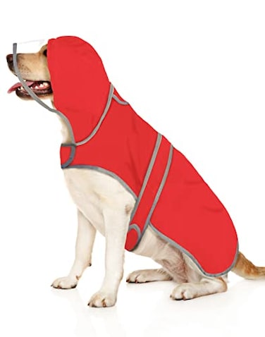 HDE Dog Raincoat with Clear Hood Rain Jacket Poncho for Small Medium Large Dogs Red XL