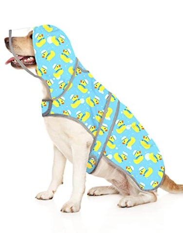 HDE Dog Raincoat with Clear Hood Rain Jacket Poncho for Small Medium Large Dogs Sailor Ducks Blue L