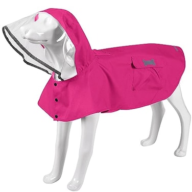 MAMORE Waterproof Dog Raincoat Adjustable Reflective Lightweight Pet Rain Clothes with Poncho Hood Large Dark Pink