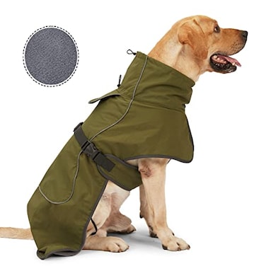 ODSSDAPU Barkworthies Dog Raincoat Waterproof Winter Jacket with Velvet Inner Reflective Strip Green M