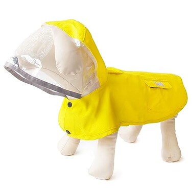 MAMORE Dog RaincoatWaterproof Rain Poncho with Hoodie High Reflective Adjustable Pet Rain Jacket with Leash Hole for Small Medium and Large Dogs Yellow Medium