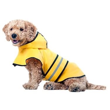 SPOT Rainy Days Slicker Yellow Dog Rain Jacket With Hood Reflective Strip for Safety Leash Hole Adjustable Velcro Belly Strap 100 Polyester Water Resistant Pet Raincoat Medium 13in Long