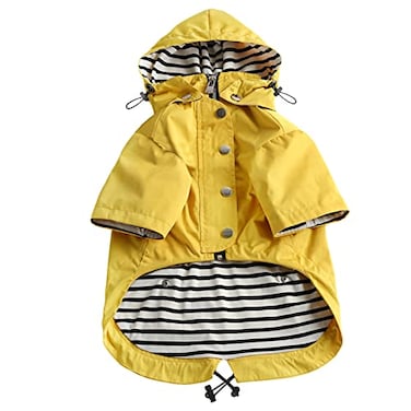 Morezi Dog Zip Up Raincoat with Reflective Buttons RainWater Resistant Adjustable Drawstring Removable Hood Raincoats with Legs 8lbs to 80lbs Available Yellow XL