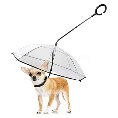 LESYPET Dog Umbrella for Small Dogs Clear Puppy Umbrella with Adjustable Rope Leash for Rainy Walking 27 Diameter