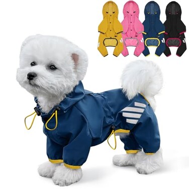 Miucat Dog Raincoat Waterproof Dog Rain Jacket with Hood Rain Coat with Leash Hole Reflective Strap for Small Medium Dogs Lightweight Puppy ClothesBlueL