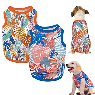 KAROKU 2 Pack Dog Shirts Hawaii Pet Vest Quick Dry Soft Stretchy Summer Soft Sleeveless TShirt Dog Cat Clothes for Small Medium Girl Boy Medium