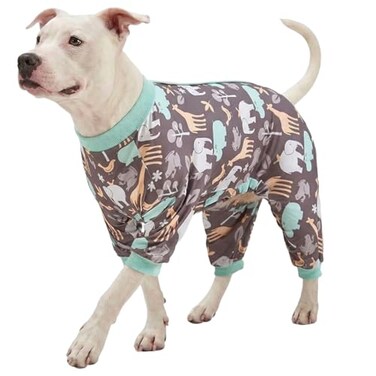 LovinPet Pitbull Pajamas Hippos Zoo Cozy Dog Pajamas Slim fit Lightweight Pullover ClothesFull Coverage Dog pjsBack Snap Button is only DecorationLarge