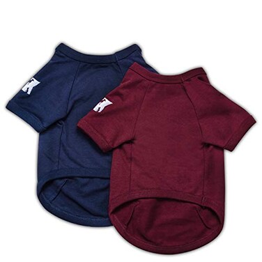 Koneseve Dog Shirts Soft Cotton Dog Clothes Stretchy TShirt for Small Medium Large Dogs Cat Shirt Breathable Puppy Outfit Kitten Apparel Pet Pullover Tee Blank Basic Sweatshirt 2Pack Blue Red 5XL
