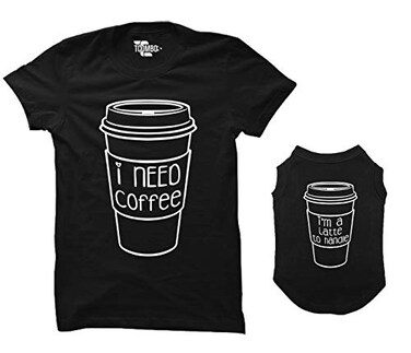 Tcombo I Need CoffeeIm A Latte to Handle Matching Dog Shirt Womens TShirt Black Large WomensSmall Dog