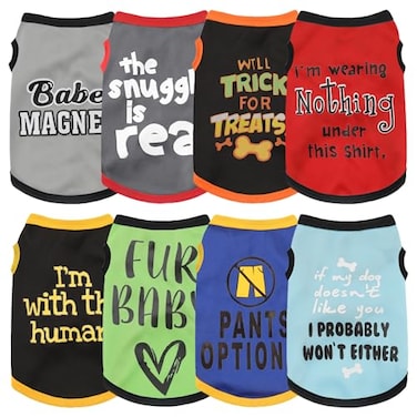 Paiaite Elevate Your Pets Seasonal Style with Playful Panache 8Piece Set of Dog Shirts Featuring Hilarious Printed Patterns for Airy Comfort in Summer and Fall Classic 8pc XSmall