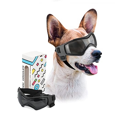 PETLESO Dog Goggles Small Breed UV Protection Dog Sunglasses for Medium Dog Outdoor Riding Driving Medium Black