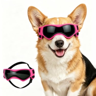 PETLESO Dog Goggles Medium Breed Small Dog Sunglasses AntiUV Goggles for Pet Eyes Protection Adjustable Straps Pink M