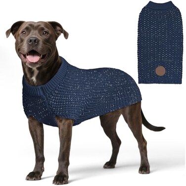 KYEESE Dog Sweater with Leash Hole Warm Pullover with Reflective Yarn for Small and Medium Dogs Male Soft Knit Pullover Boy Dog Coats Cozy Lightweight Thick SweaterNavy BlueLarge