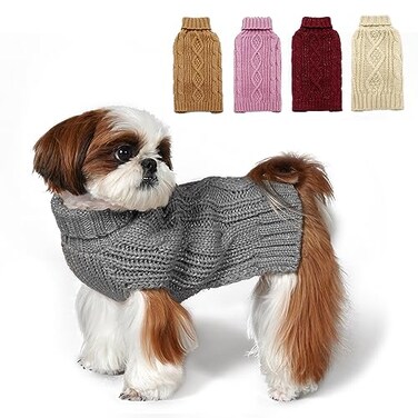 KYEESE Dog Sweaters for Small Dogs with Golden Thread Turtleneck Dog Cable Knit Pullover Sweaters for Cold Weather Grey Small