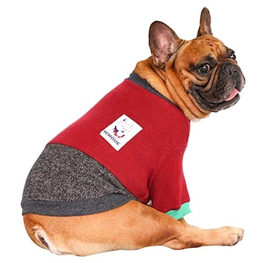 iChoue Pet Dog Crewneck Sweater Color Block Pullover Winter Warm Clothes for English Bulldog Bully Pitbull Red and BlackXLarge