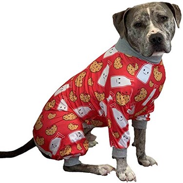 ToothHoney Tooth and Honey Pitbull PajamasRed Milk Cookie Print OnesieLightweight Pullover PajamasFull Coverage Dog pjs