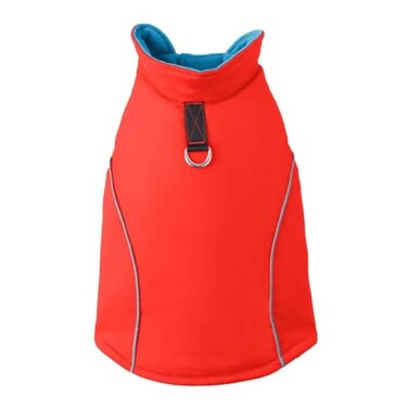 Gooby Sports Vest Dog Jacket Orange Medium Reflective Dog Vest with D Ring Leash Warm Fleece Lined Hook and Loop Closure for Small to Medium Dogs