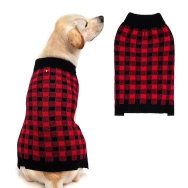 PUPTECK Dog Sweaters for Large Medium Small Dogs Fall Classic Plaid Style Puppy Holiday Winter Coat Clothes Warm