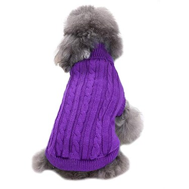 CHBORCHICEN Small Dog Sweaters Knitted Pet Cat Warm Dog Sweatshirt Winter Clothes Kitten Puppy Sweater Medium Purple