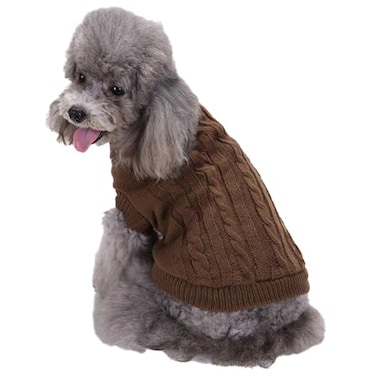 CHBORCHICEN Small Dog Sweaters Knitted Pet Cat Warm Dog Sweatshirt Winter Clothes Kitten Puppy Sweater MediumBrown