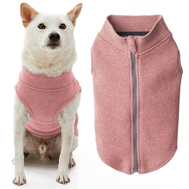 Gooby Zip Up Microfiber Fleece Dog Sweater Pink XSmall Warm Double Layered Soft Microfiber Fleece Stepin Dog Jacket for Small to Medium Dogs