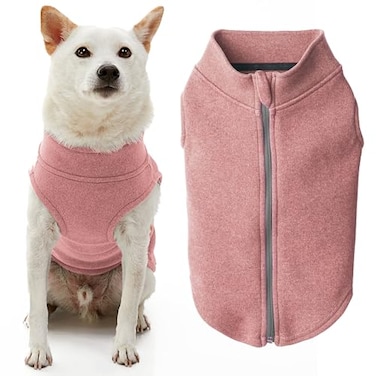 Gooby Zip Up Microfiber Fleece Dog Sweater Pink Large Warm Double Layered Soft Fleece Stepin Dog Jacket Without Ring Leash Winter Sweater for Small Medium Dogs