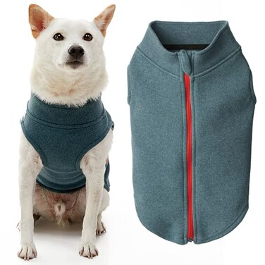 Gooby Zip Up Microfiber Fleece Dog Sweater Turquoise Large Warm Double Layered Soft Microfiber Fleece Stepin Dog Jacket for Small to Medium Dogs