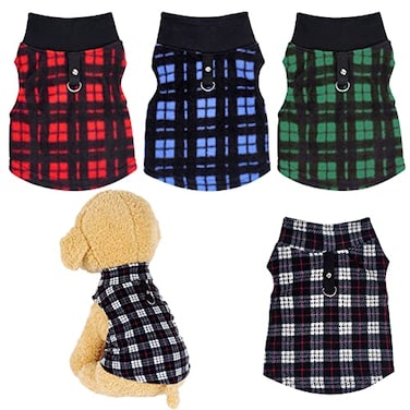 Rbenxia 4 Buffalo Plaid Dog Sweaters with Leash Ring Soft Fleece Vest Pullover Warm Jacket Pet Clothes Winter Outfits for Small Puppy Cat Pets Large