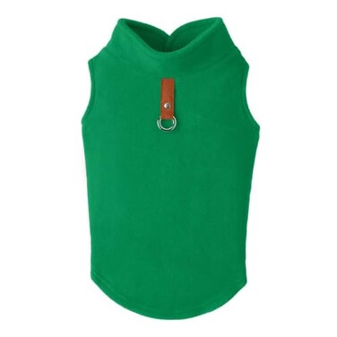 Gooby Fleece Vest Small Dog Pullover Fleece Jacket with Leash Ring Green XSmall