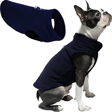 Gooby Fleece Vest Dog Sweater Navy Medium Warm Pullover Fleece Dog Jacket with ORing Leash for Small to Medium Dogs
