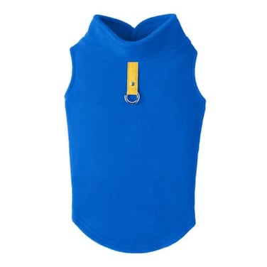 Gooby Fleece Vest Dog Sweater Deep Blue Large Warm Pullover Fleece Dog Jacket with ORing Leash for Small to Medium Dogs