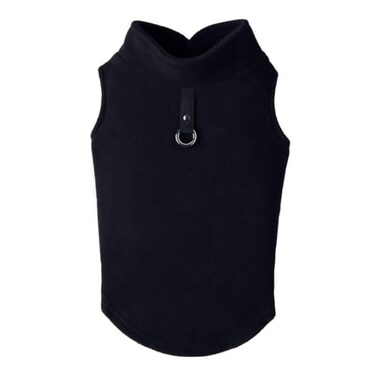 Gooby Fleece Vest Small Dog Pullover Fleece Jacket with Leash Ring Black Small