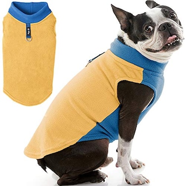 Gooby Half Stretch Fleece Vest Dog Sweater Honey Mustard Small Warm Pullover Fleece Dog Jacket with DRing Leash for Small to Medium Dogs