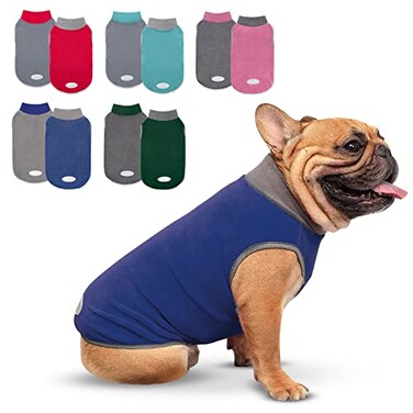 cyeollo 2 Pack Fleece Dog Sweater Stretchy Pullover Soft Dog Jacket with Reflective Stripe Lightweight Sweatshirt Pet Clothes Coats for Small Dogs Navy Grey L