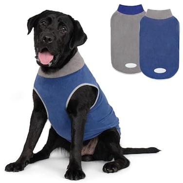 cyeollo 2 Pack Dog Sweater Fleece Vest Pullover Sweatshirt Dog Jacket Reflective Stretchy Lightweight Pet Clothes Cold Weather Coats for Medium Dogs Boy Navy Grey XXL