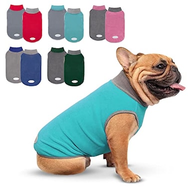 cyeollo 2 Pack Fleece Dog Sweater Stretchy Reflective Stripe Sweatshirt Pet Clothes Lightweight Dog Sweaters for Small Dogs Boy Teal Grey XL