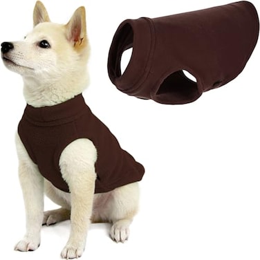 Gooby Stretch Fleece Vest Dog Sweater Brown Medium Warm Pullover Super Stretchy Fleece Dog Jacket for Small to Large Dogs
