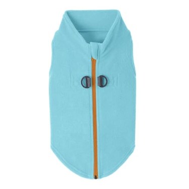 Gooby Zip Up Fleece Dog Sweater Turquoise Small Warm Pullover Fleece Stepin Dog Jacket with Dual D Ring Leash for Small to Medium Dogs