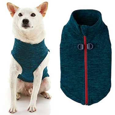 Gooby Zip Up Fleece Vest Fleece Jacket Sweater with Zipper Closure and Leash Ring Turquoise Wash Small