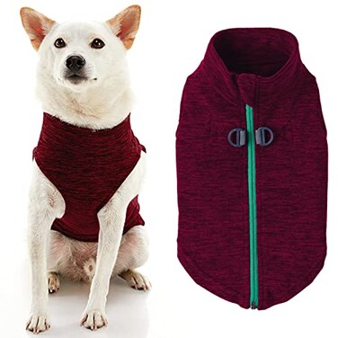 Gooby Zip Up Fleece Dog Sweater Fuchsia Wash Small Warm Pullover Fleece Stepin Dog Jacket with Dual D Ring Leash for Small to Medium Dogs