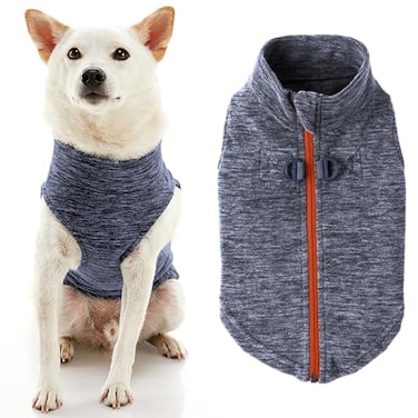 Gooby Zip Up Fleece Vest Fleece Jacket Sweater with Zipper Closure and Leash Ring Gray Wash Large
