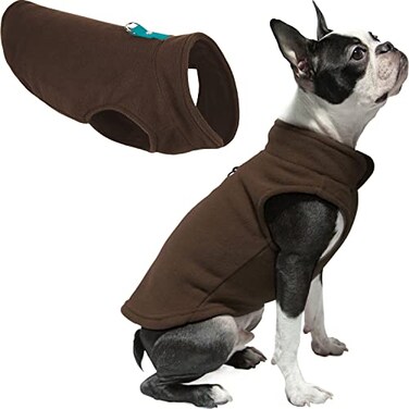 Gooby Fleece Vest Dog Sweater BrownTurquoise Medium Warm Pullover Fleece Dog Jacket with ORing Leash for Small to Medium Dogs