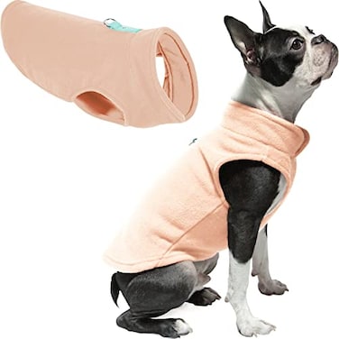 Gooby Fleece Vest Dog Sweater Peach XSmall Warm Pullover Fleece Dog Jacket with ORing Leash for Small to Medium Dogs