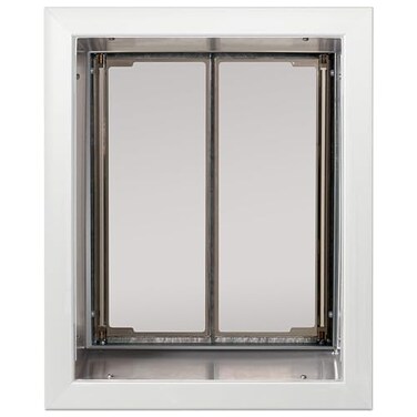 PlexiDor Performance Pet Doors for Dogs and Cats Wall Mount Dog Door with Lock and Key White Large Size