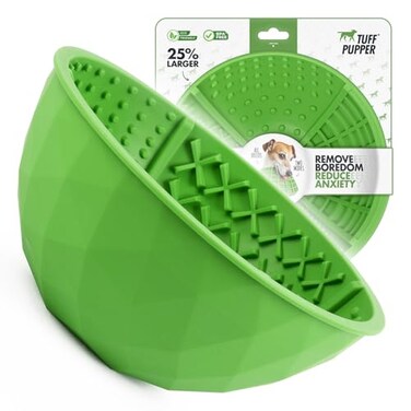 Tuff Pupper XL Dog Lick Bowl Thick Silicone Lick Mat Long Lasting 4 Texture Large Slow Feeder Bowl Calms Anxiety Boredom Stable Wobble Mode Easy Clean Dishwasher Safe NOT for Chewing