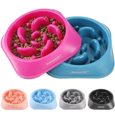 MateeyLife Slow Feeder Dog Bowls 2PCS AntiChoking Puzzle Dog Food Bowls AntiSlip Interactive Feeding Slow Down Eating Bloat Stop Maze Dishes for Medium Large Breeds PurpleDarkBlue